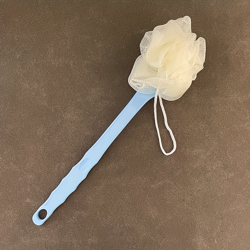 1pc, Long Handle Bath Brush with Loofah, Multi-Functional Scrubbing Brush, Dual-Sided Soft Bristle Shower Brush with Loofah, Pink/Blue