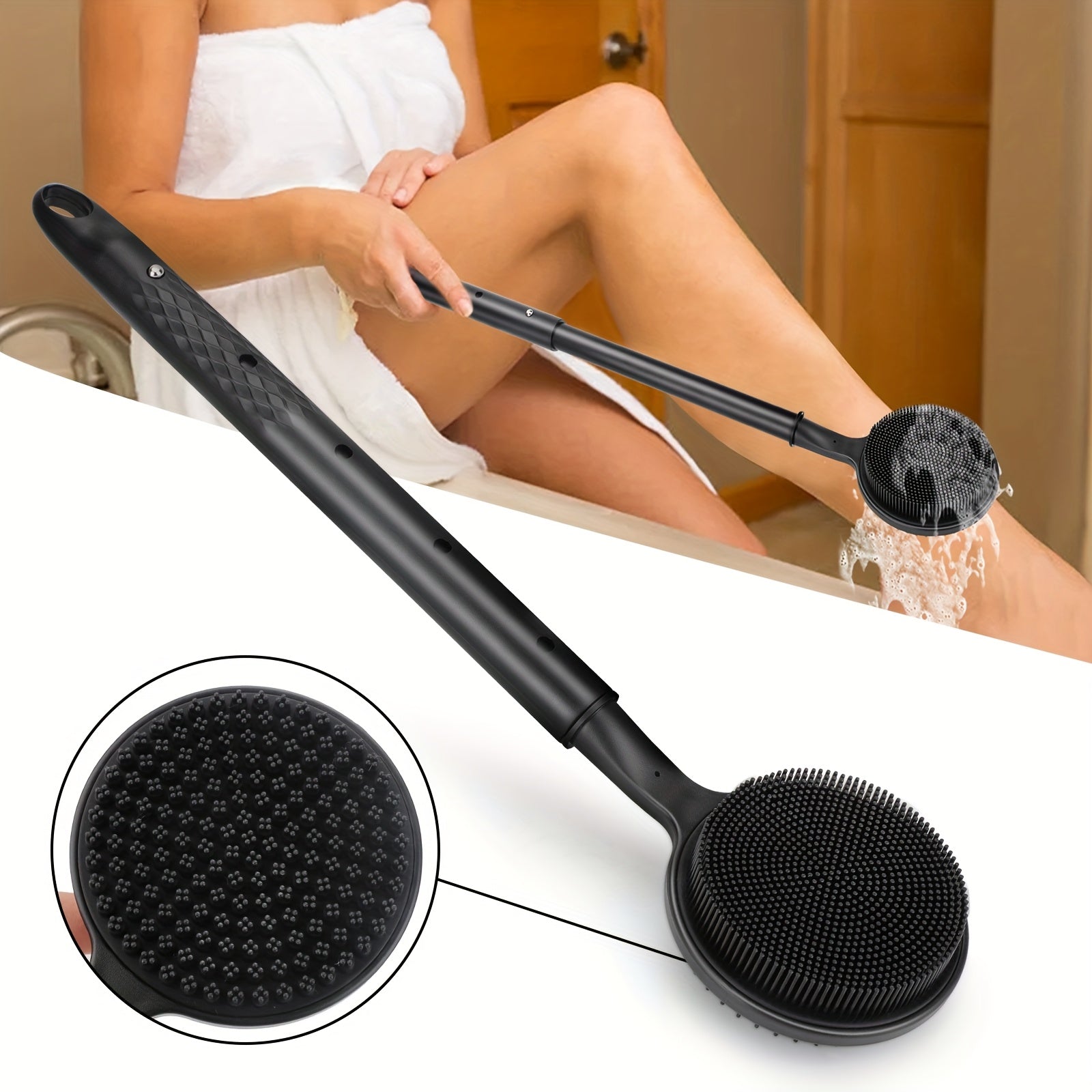 Extendable Bath Brush, Double-Sided Shower Brush With Anti-Slip Handle, Adjustable Lengt Design For Exfoliation & Deep Clean