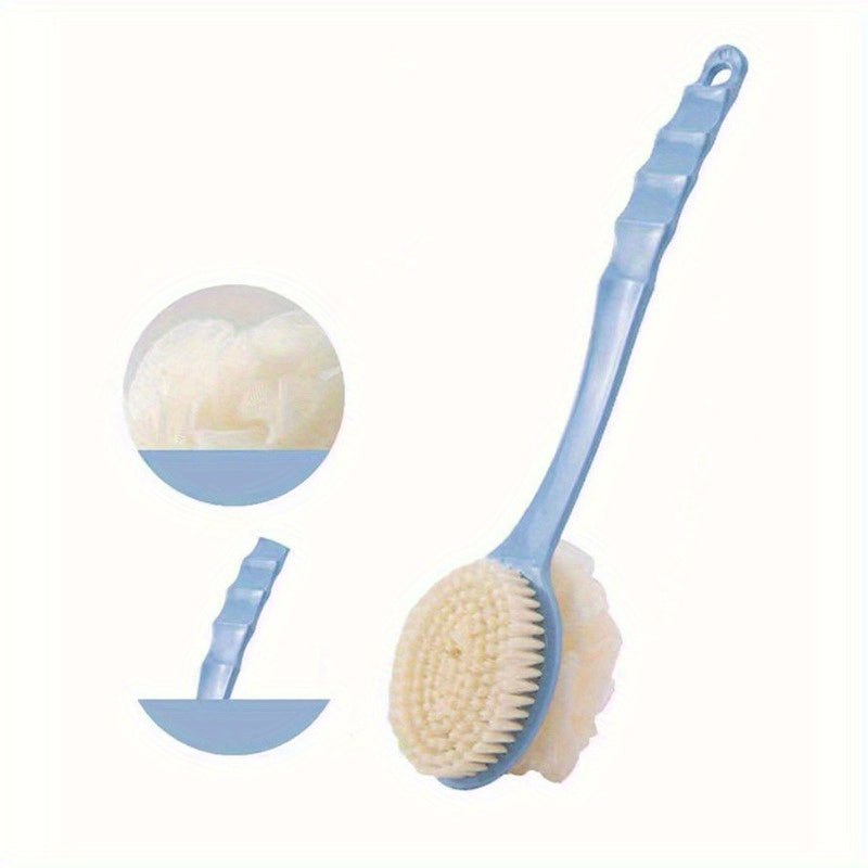 1pc Long Handle Soft Bristle Bath Brush - 2-in-1 Gentle Exfoliating Body Scrubber & Massager, Unscented, Durable Material, Japanese Aesthetic Design in Pink with Yellow Bristles for Deep Clean & Skin Massage