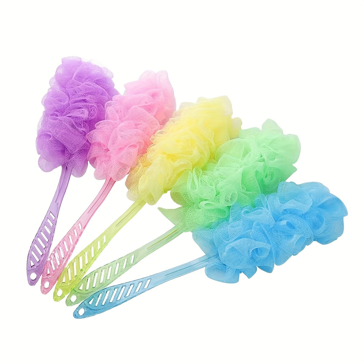 1pc Long Handle Bath Massager with Soft Flower Head - Pastel Colors (Pink, Blue, Green, Yellow, Purple) - Extended Reach Back Scratcher for Men & Women, Manual Body Rub Tool for Spa & Home Use, No Batteries/Electricity, Durable Bath Accessory, Fluffy