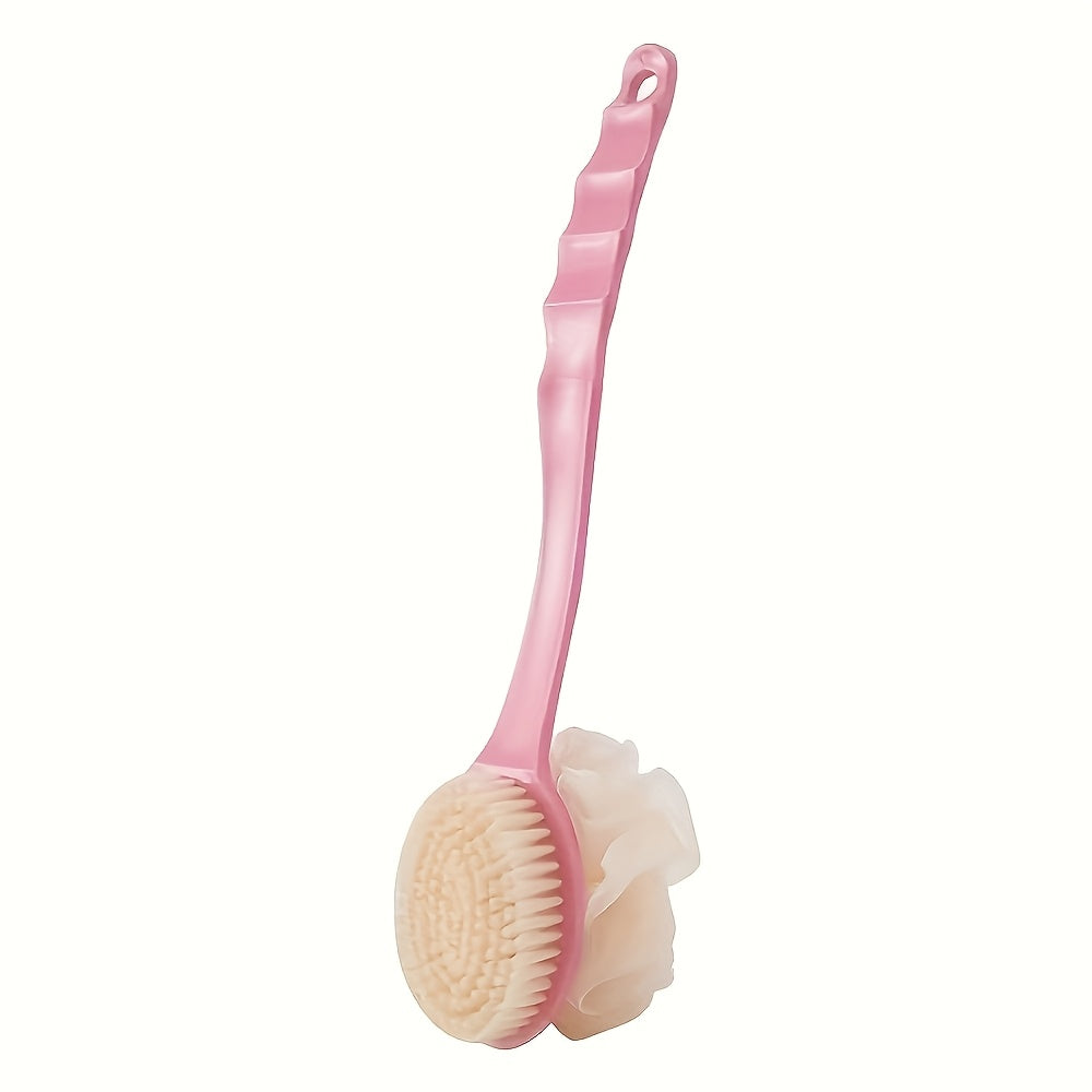 2-in-1 Dual-Head Shower Brush with Soft Loofah for Back Scrubbing - Battery-Free, Oil-Free, Melon Sponge