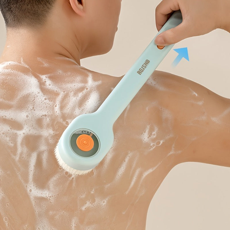 3 colour selectable back cleansing brushes with soft bristles and ergonomic long handle - fragrance-free, battery-free gentle body cleansing tool that doesn't need to be removed, unisex-friendly, easy-to-use shower brushes
