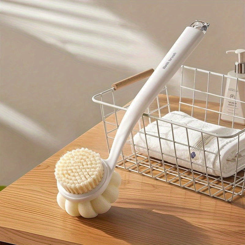 3-in-1 Soft Back Scrubber Brush with Handle - Multi-Color (White/Beige/Orange) Body Scrubber & Exfoliating Massager for Bath, Shower, and Body Care, No Battery Needed, Bath Accessories, Shower Cleaning Tool, Ergonomic Handle, Durable Scrubber