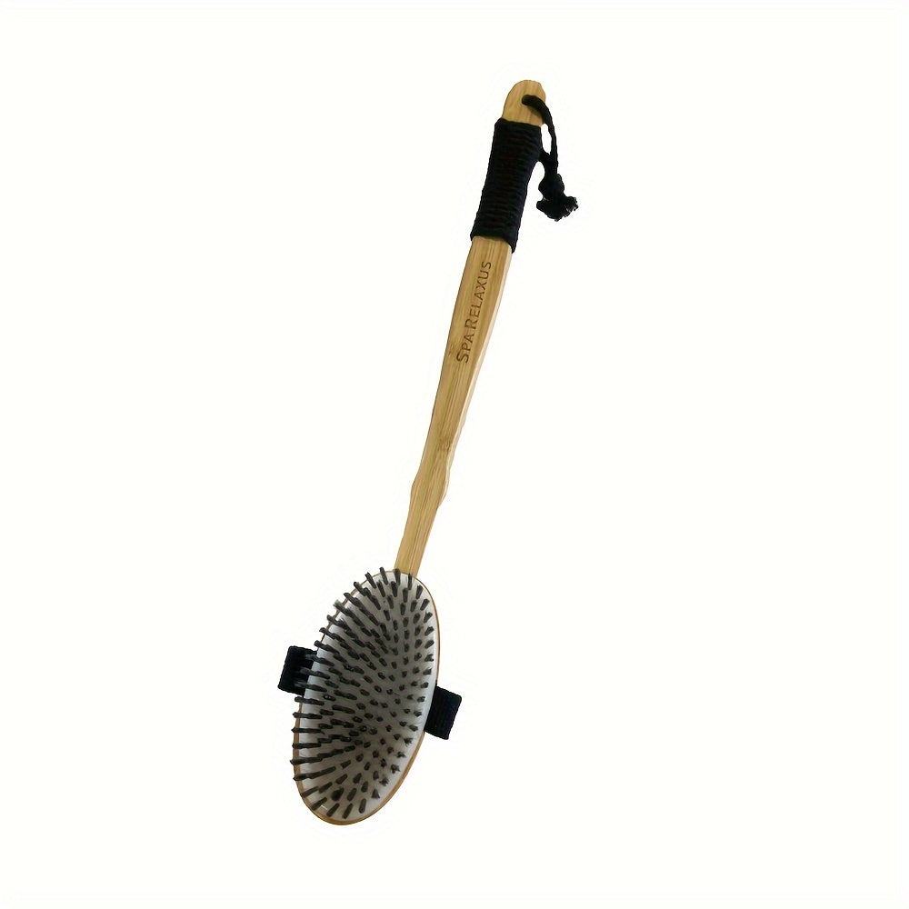 1 Extra Long Curved Handle Lotus Wood Bristle Round Bath Brush Bath Cleaning Brush With Lanyard Design Lazy Family Bathing Magic
