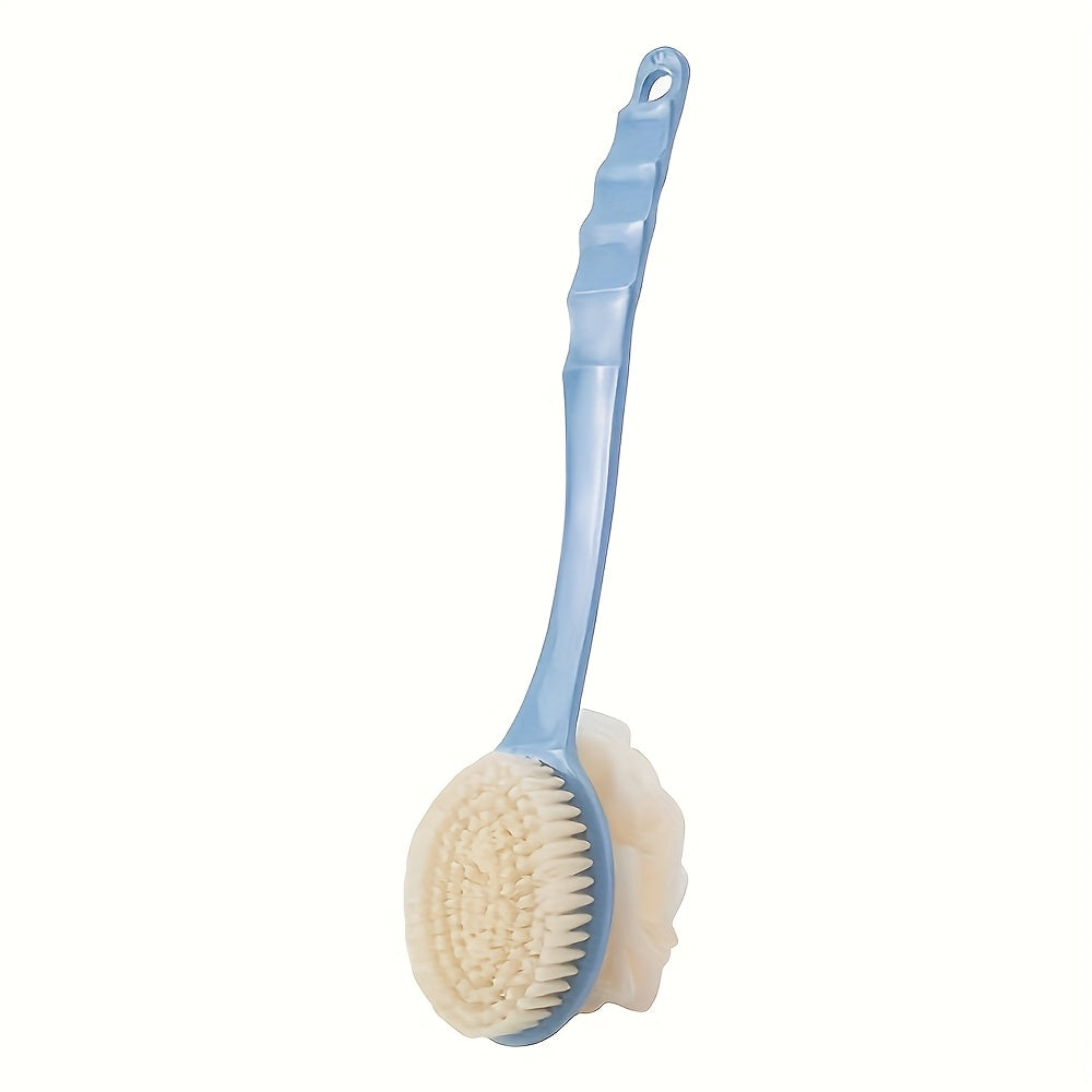 2-in-1 Dual-Head Shower Brush with Soft Loofah for Back Scrubbing - Battery-Free, Oil-Free, Melon Sponge