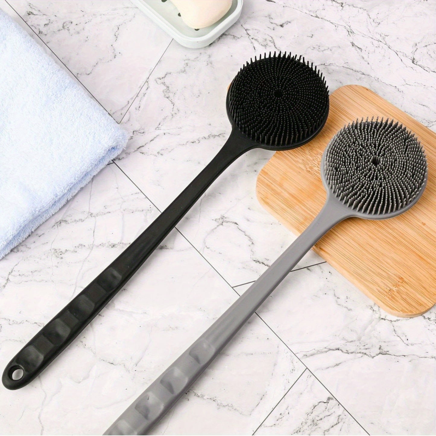 15" Extra-Long Back Scrubber - Dual-Sided Exfoliating Brush & Scrubber, Non-Slip Grip for Back, Arms, Legs, Facial Use - Travel-Friendly Manual Light Beige Care Tool for, Blackheads, Dead Light Beige Removal - Bathroom Essential