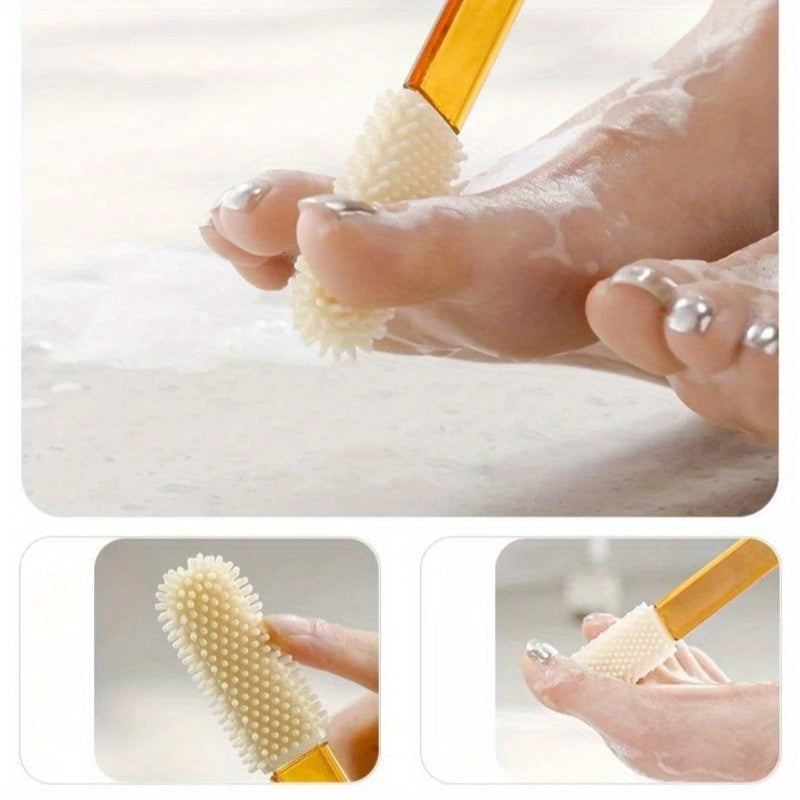 3-in-1 Soft Back Scrubber Brush with Handle - Multi-Color (White/Beige/Orange) Body Scrubber & Exfoliating Massager for Bath, Shower, and Body Care, No Battery Needed, Bath Accessories, Shower Cleaning Tool, Ergonomic Handle, Durable Scrubber