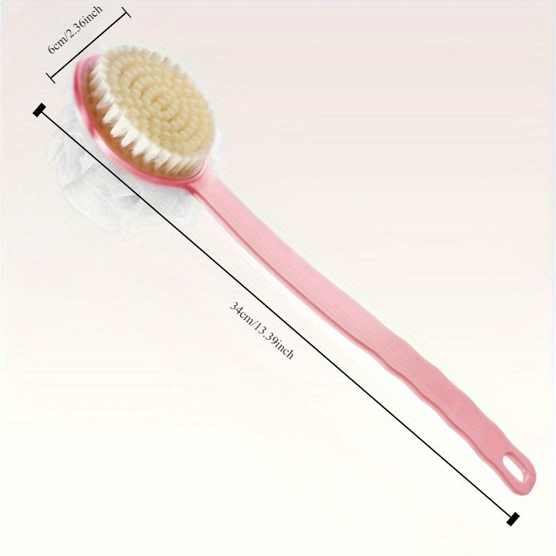 1pc Soft Hair Long Handle Japanese Bath Brush - Multi-Functional Two-in-One Exfoliating Back Scrubber with Ergonomic Grip for Shower, Pink & White Bristles for Gentle Cleansing and Re reaching Back Areas, Gentle Exfoliation Tool | Dualfunction Brush |