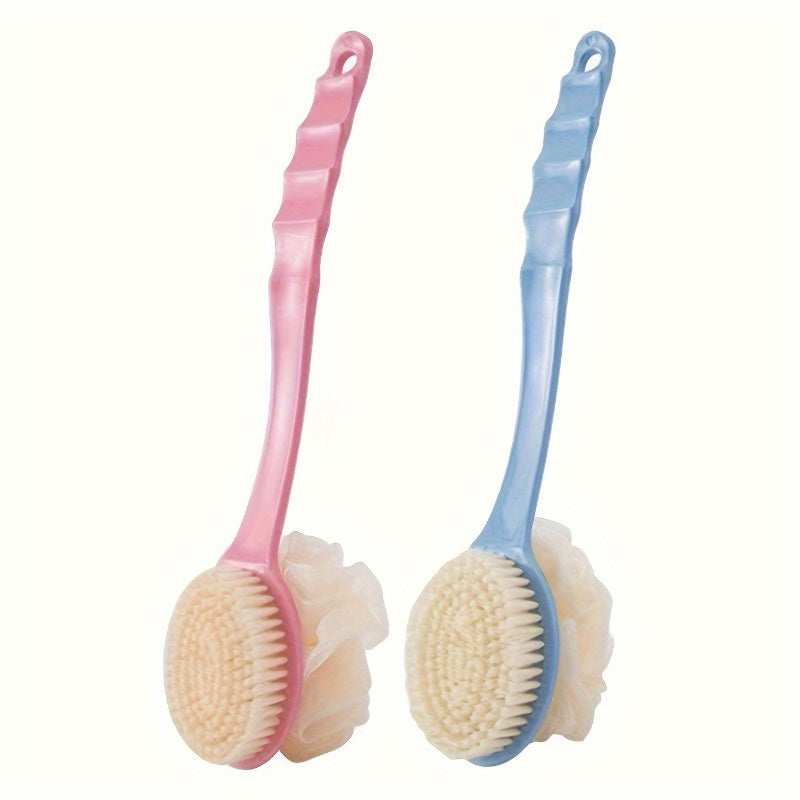 2-in-1 Soft Bristle Bath Brush with Long Handle - Multi-Color, Fragrance-Free, No Batteries Required - Ideal for Exfoliating & Back Scrubbing, Japanese Bath, Rubbing Mud, Bath Artifact