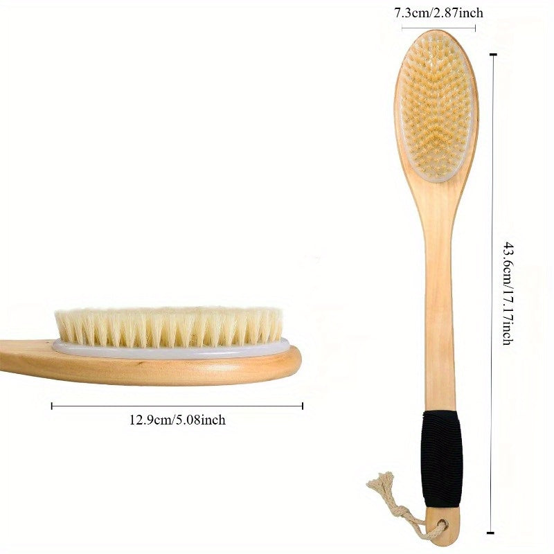 Ergonomic Bath Brush with Long Handle - Natural Soft Exfoliating Scrubber for Wet Or Dry Use, Non-Slip Grip