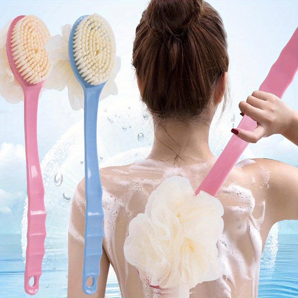Two-in-One Dual-Headed Bath Brush with Soft Loofah for Back Scrubbing: No Battery Required, Oil-Free