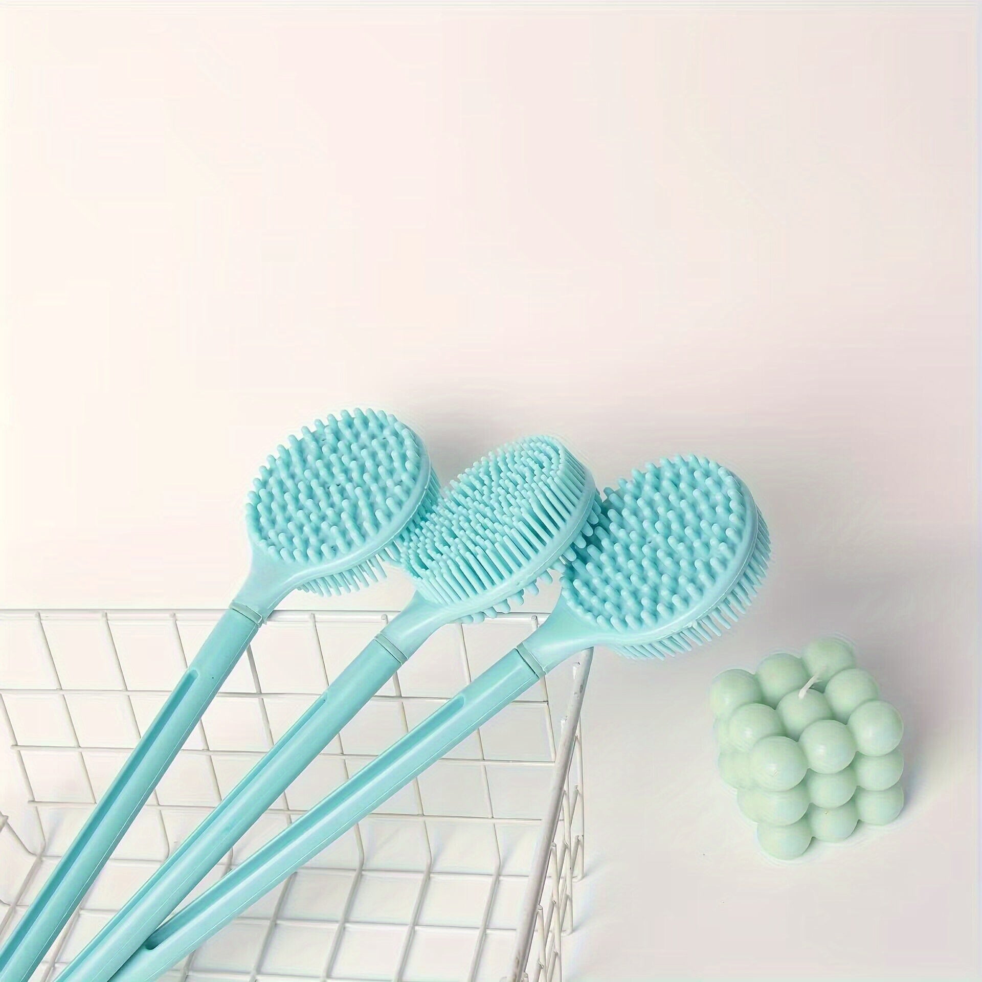 1279.53inch Silicone Long Handle Brush Double-Sided Shower Body Brush Bathroom Wash Bathing Massage Back Body Exfoliating Brush