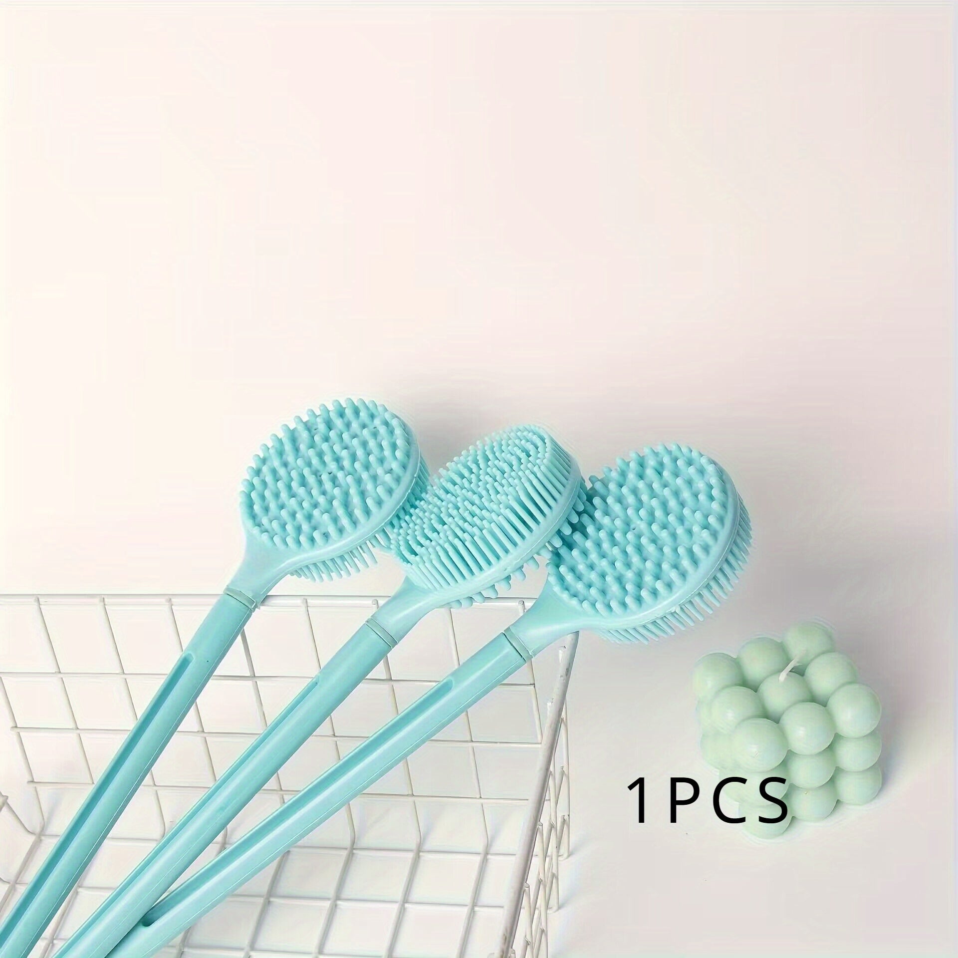 1279.53inch Silicone Long Handle Brush Double-Sided Shower Body Brush Bathroom Wash Bathing Massage Back Body Exfoliating Brush