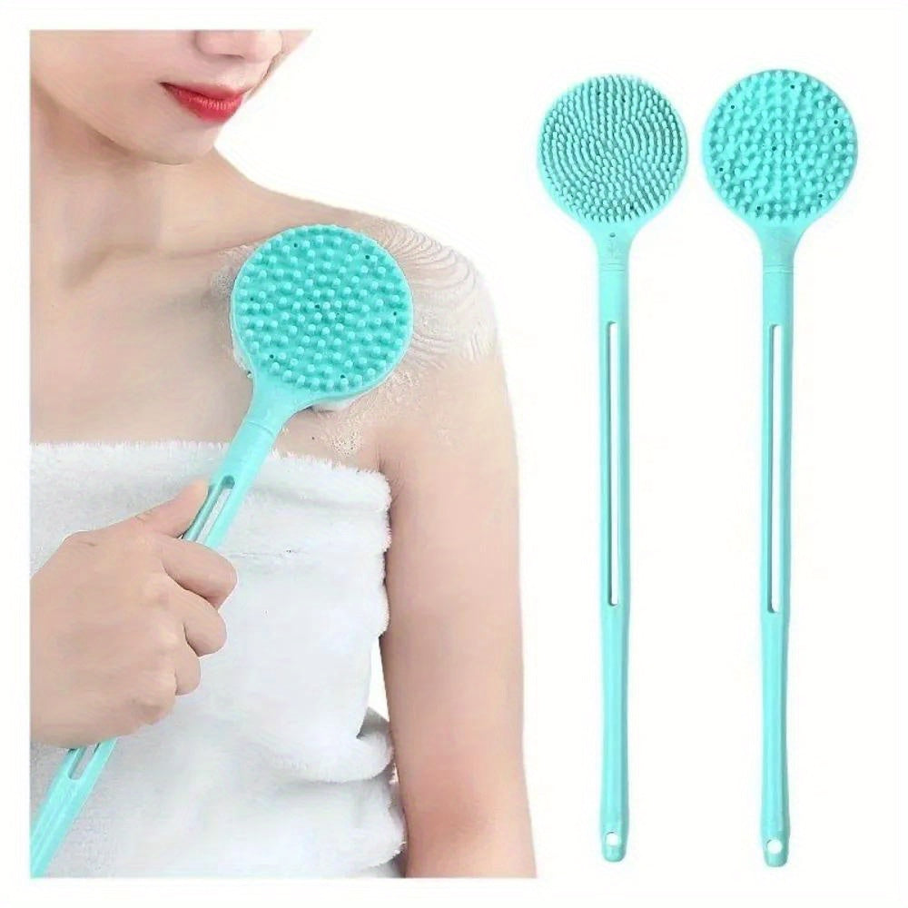 1279.53inch Silicone Long Handle Brush Double-Sided Shower Body Brush Bathroom Wash Bathing Massage Back Body Exfoliating Brush