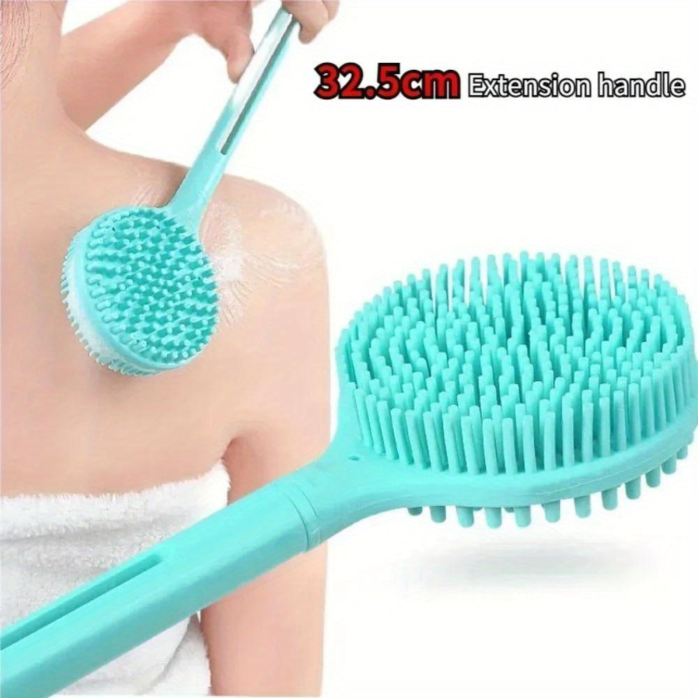 1279.53inch Silicone Long Handle Brush Double-Sided Shower Body Brush Bathroom Wash Bathing Massage Back Body Exfoliating Brush