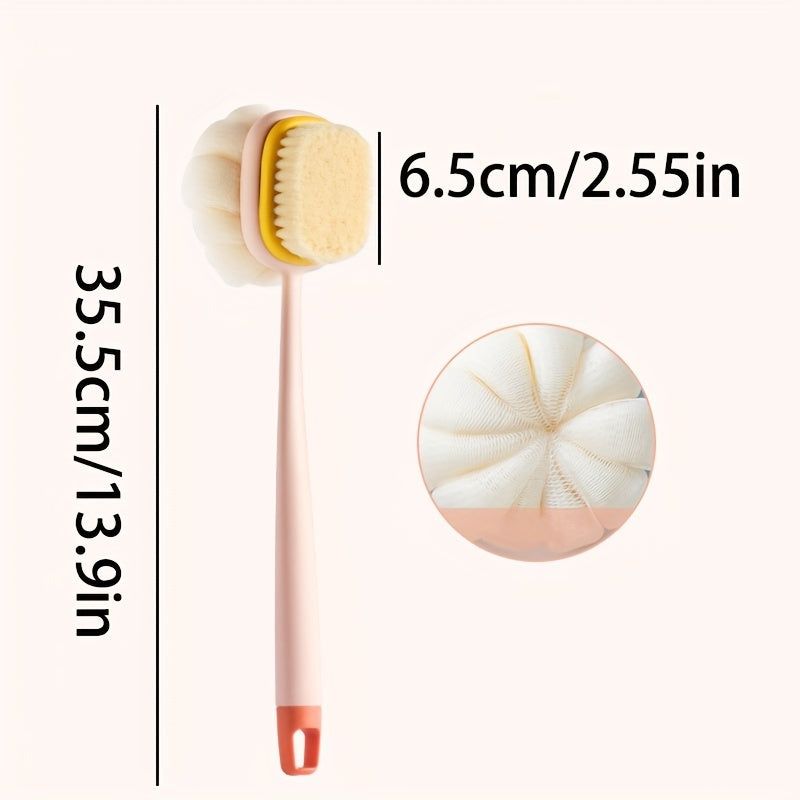 1pc GentleTouch Long Handle Back Scrubber Sponge, Plastic Massage Bristle Body Brush for Men and Women, Shower Exfoliating Loofah with Hair Removal Feature, Gentle Exfoliation | Ergonomic Design | Plastic Construction