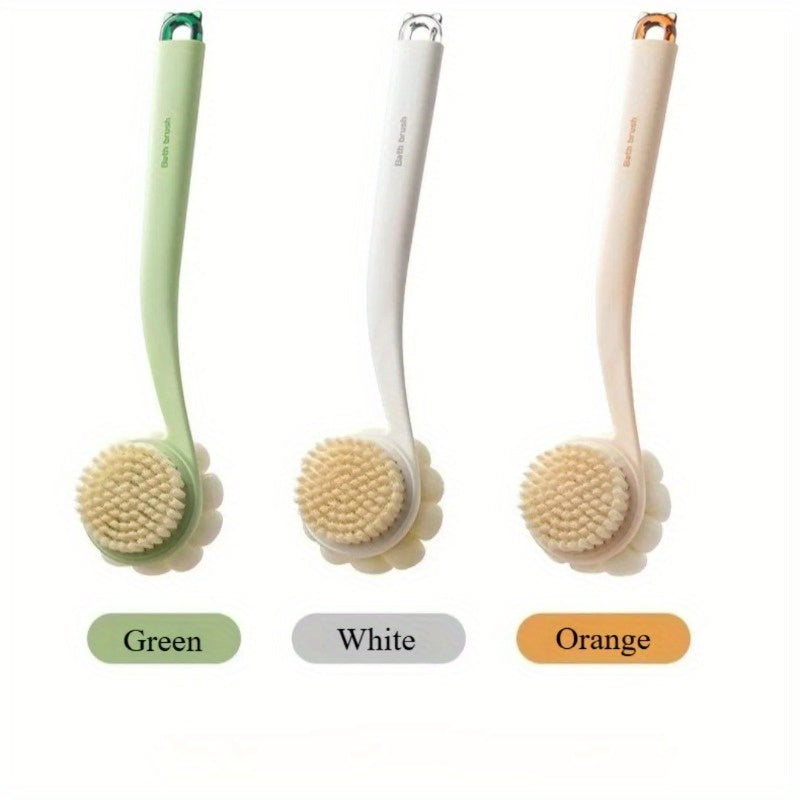 3-in-1 Soft Back Scrubber Brush with Handle - Multi-Color (White/Beige/Orange) Body Scrubber & Exfoliating Massager for Bath, Shower, and Body Care, No Battery Needed, Bath Accessories, Shower Cleaning Tool, Ergonomic Handle, Durable Scrubber