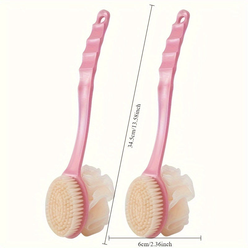 2-in-1 Soft Bristle Bath Brush with Long Handle - Multi-Color, Fragrance-Free, No Batteries Required - Ideal for Exfoliating & Back Scrubbing, Japanese Bath, Rubbing Mud, Bath Artifact