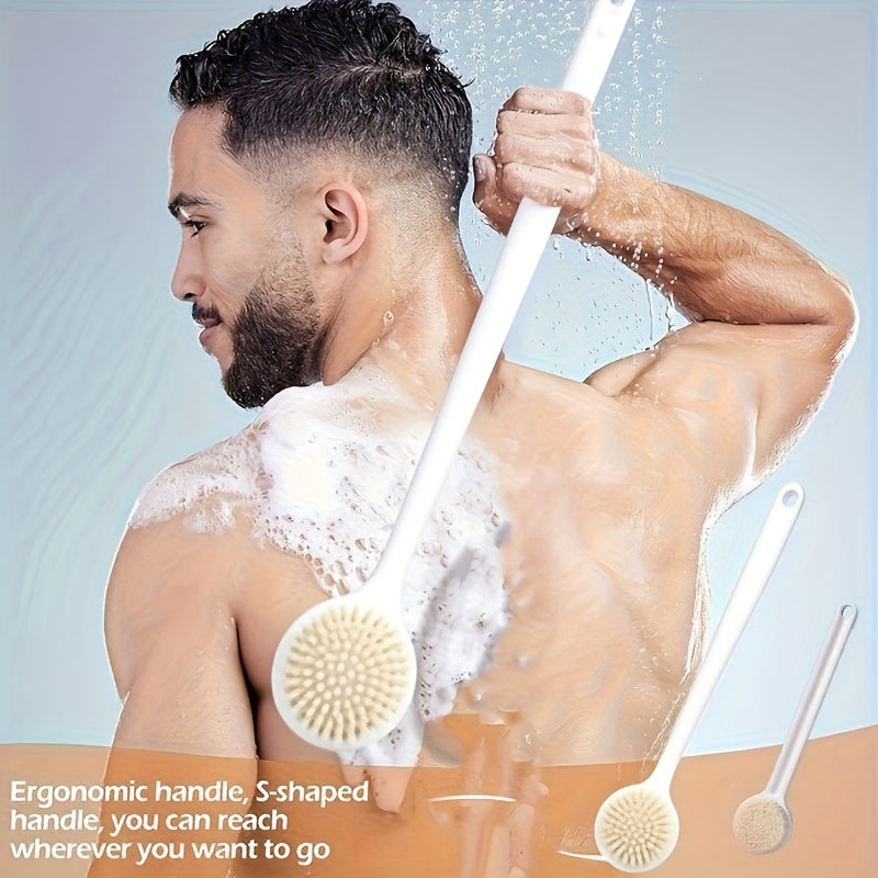 1pc Soft Silicone Bath Brush with Long Handle - Non-Slip Grip, Ergonomic Design for Back, Shower & Body Cleansing - Durable Scrub Head, Easy Reach Hard-to-Clean Areas - Ideal for Adults & Seniors, Bathroom Shower Essentials, Senior Bathing Aid, Ergonomic