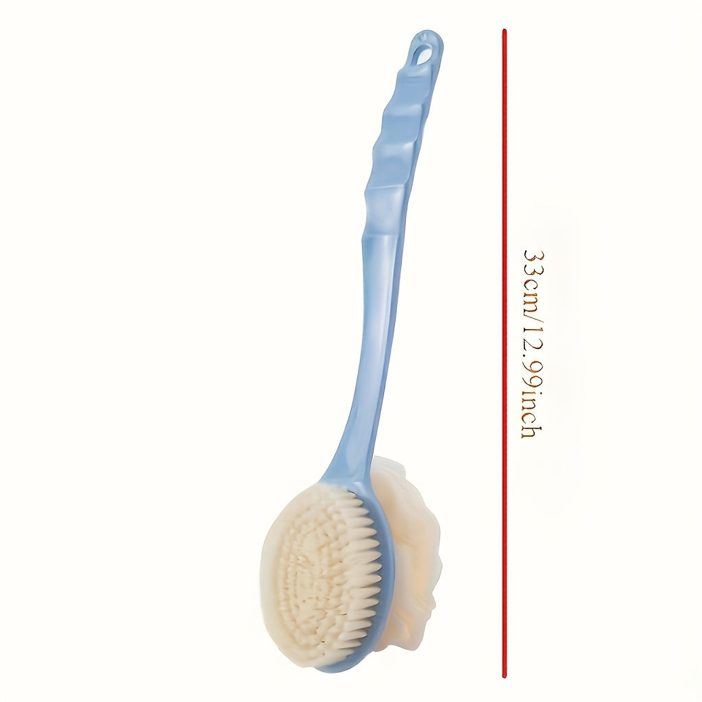 2-Color Dual-Head Shower Brush with Soft Loofah, Suitable for Back Scrubbing: No Battery Required, Oil-Free
