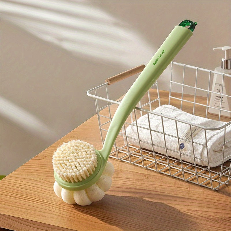 3-in-1 Soft Back Scrubber Brush with Handle - Multi-Color (White/Beige/Orange) Body Scrubber & Exfoliating Massager for Bath, Shower, and Body Care, No Battery Needed, Bath Accessories, Shower Cleaning Tool, Ergonomic Handle, Durable Scrubber