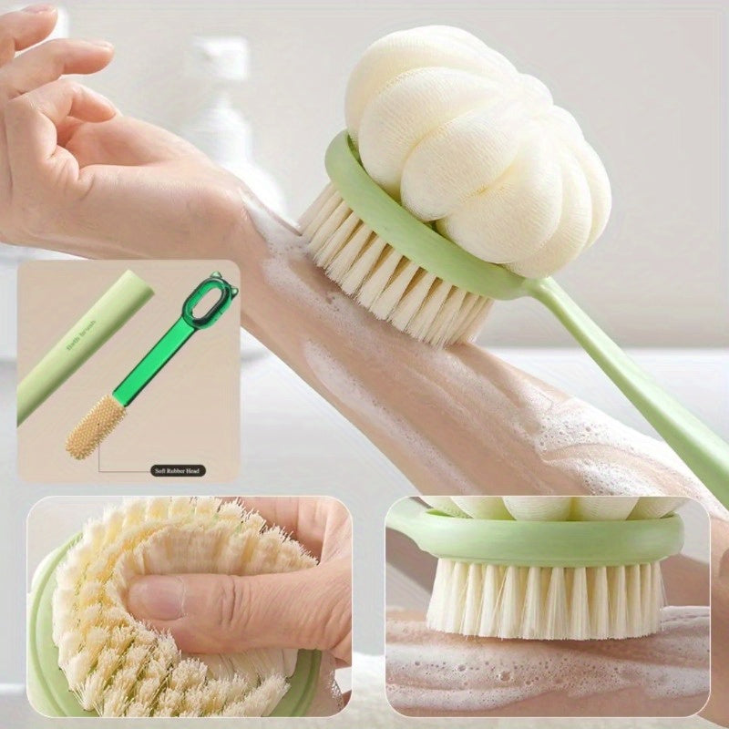 3-in-1 Soft Back Scrubber Brush with Handle - Multi-Color (White/Beige/Orange) Body Scrubber & Exfoliating Massager for Bath, Shower, and Body Care, No Battery Needed, Bath Accessories, Shower Cleaning Tool, Ergonomic Handle, Durable Scrubber