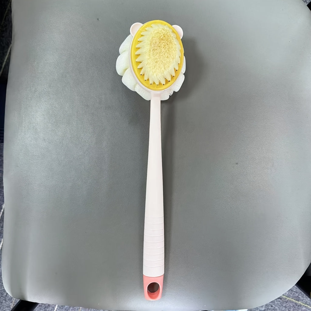1pc GentleTouch Long Handle Back Scrubber Sponge, Plastic Massage Bristle Body Brush for Men and Women, Shower Exfoliating Loofah with Hair Removal Feature, Gentle Exfoliation | Ergonomic Design | Plastic Construction