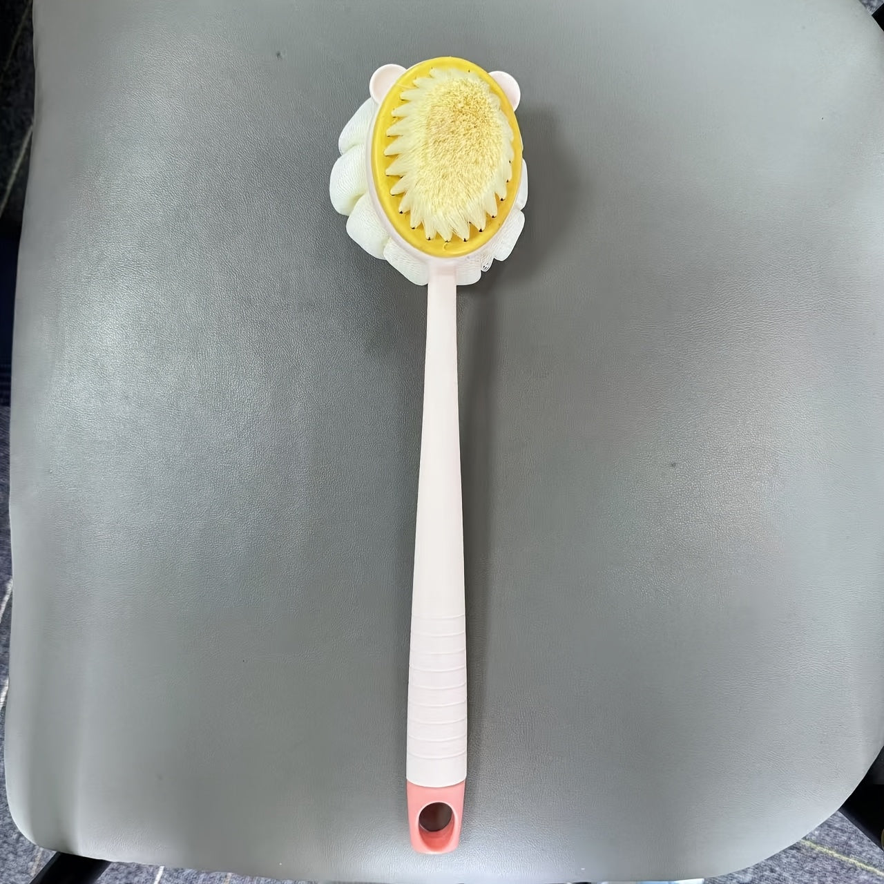 1pc GentleTouch Long Handle Back Scrubber Sponge, Plastic Massage Bristle Body Brush for Men and Women, Shower Exfoliating Loofah with Hair Removal Feature, Gentle Exfoliation | Ergonomic Design | Plastic Construction