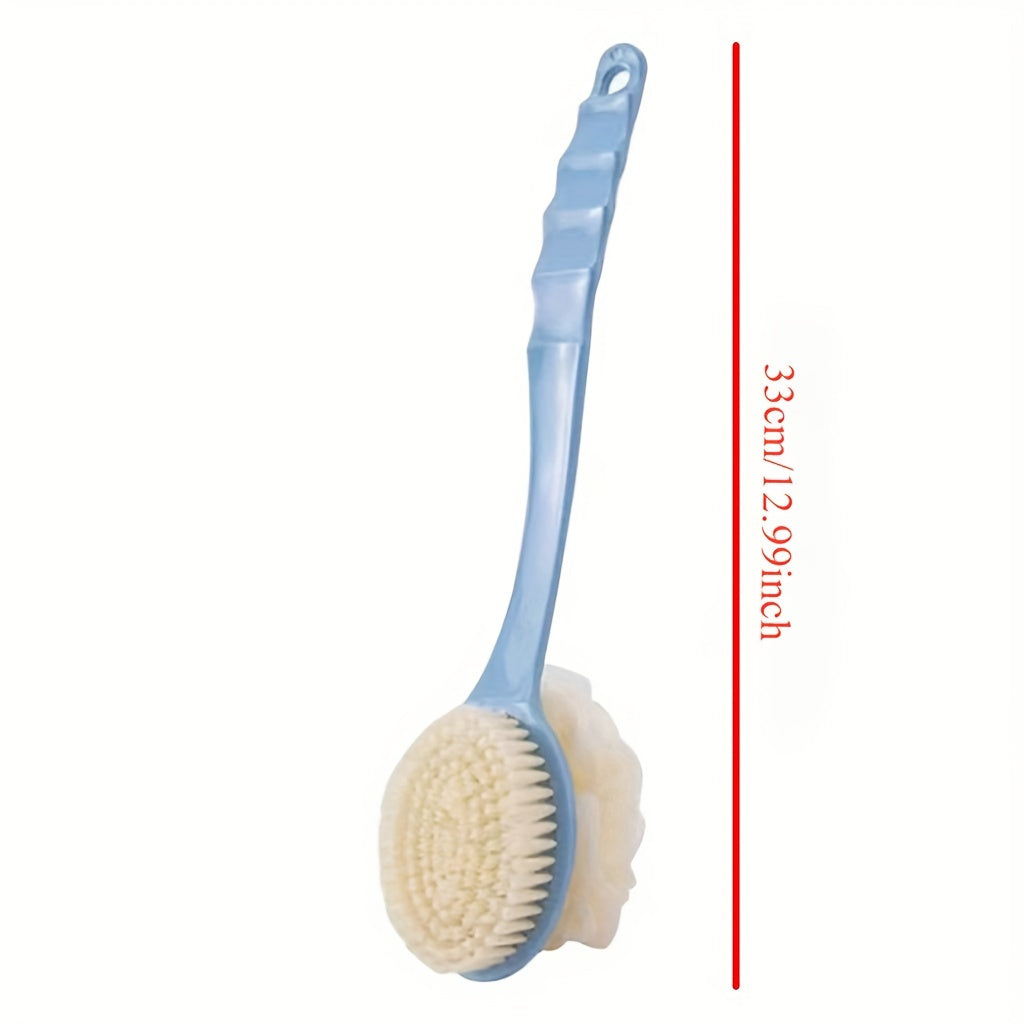 Two-in-One Dual-Headed Bath Brush with Soft Loofah for Back Scrubbing: No Battery Required, Oil-Free