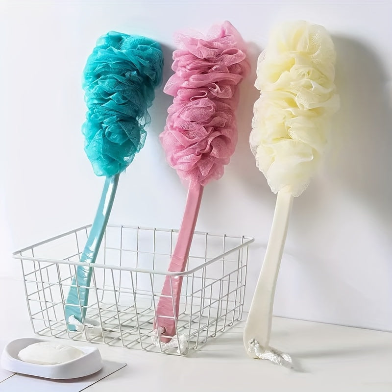 3pcs Green Rice Noodles Mixed Pack/1pc Korean Long-Handled Bath Back Rubbing Artifact, Body Bath Rubbing Back Adult, Bathroom Bath Rubbing Artifact Rubbing Bath Towel