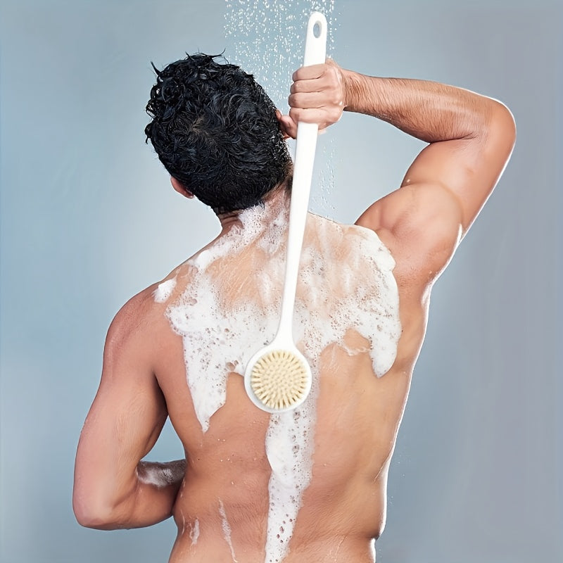1pc Soft Silicone Bath Brush with Long Handle - Non-Slip Grip, Ergonomic Design for Back, Shower & Body Cleansing - Durable Scrub Head, Easy Reach Hard-to-Clean Areas - Ideal for Adults & Seniors, Bathroom Shower Essentials, Senior Bathing Aid, Ergonomic