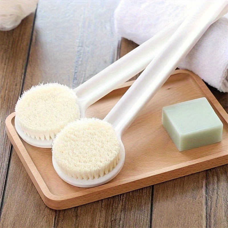 1pc Soft Silicone Bath Brush with Long Handle - Non-Slip Grip, Ergonomic Design for Back, Shower & Body Cleansing - Durable Scrub Head, Easy Reach Hard-to-Clean Areas - Ideal for Adults & Seniors, Bathroom Shower Essentials, Senior Bathing Aid, Ergonomic