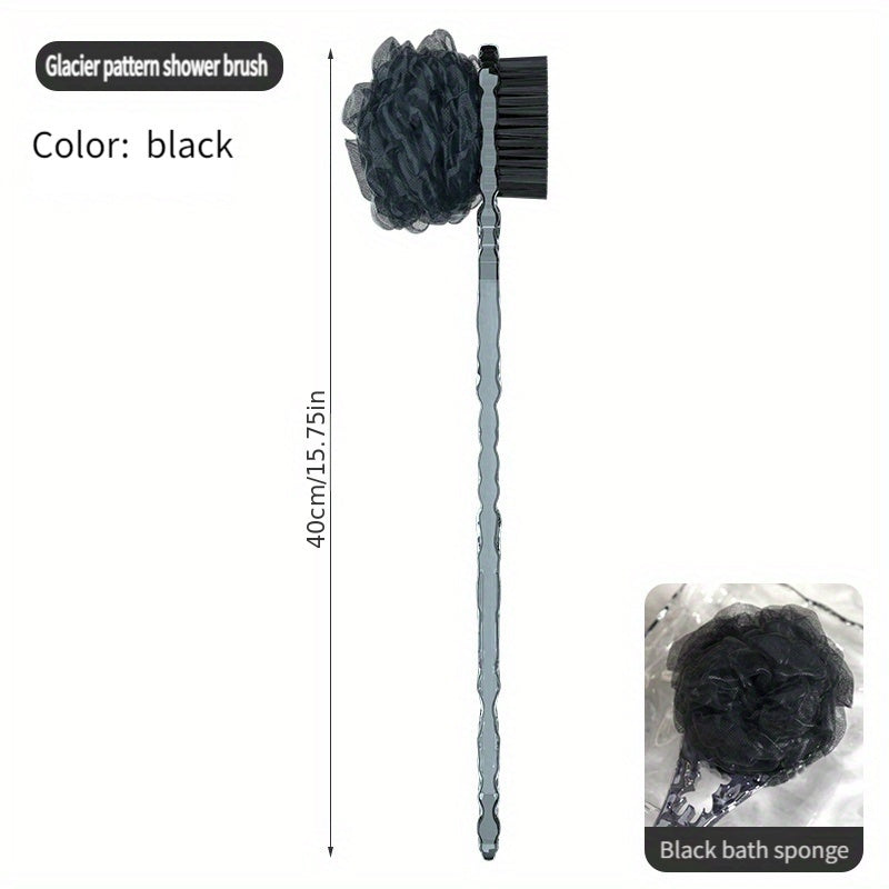 1pc Ergonomic Long-Handled Soft Nylon Back Massager & Shower Brush Combo - 2-in-1 Bathing Experience with Glacier Pattern for Deep Clean & Relaxation, No Batteries Required, Back Scrubber for Shower