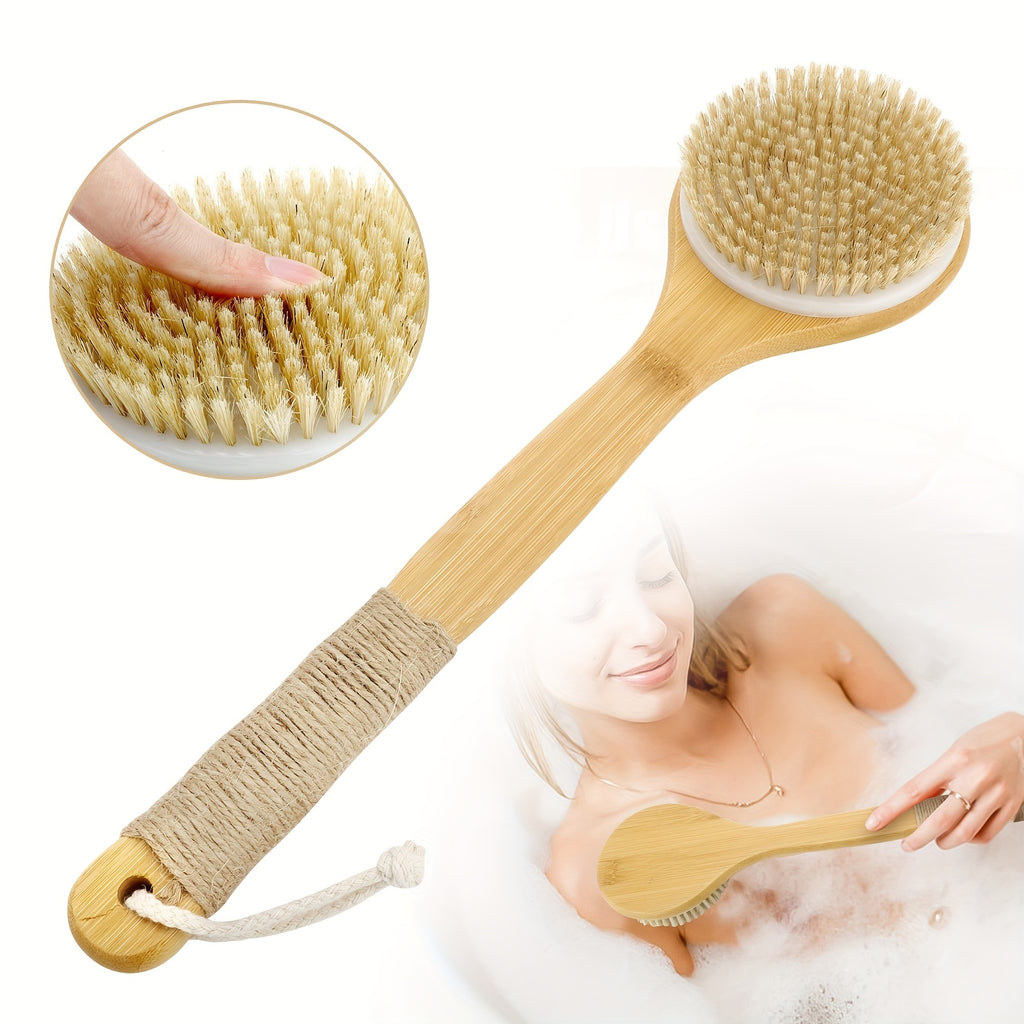 Long Handle Bath Brush with Rope, Back Scrubber for Deep Cleaning & Light Beige Care, Soft Bathroom Accessory for Men and Women