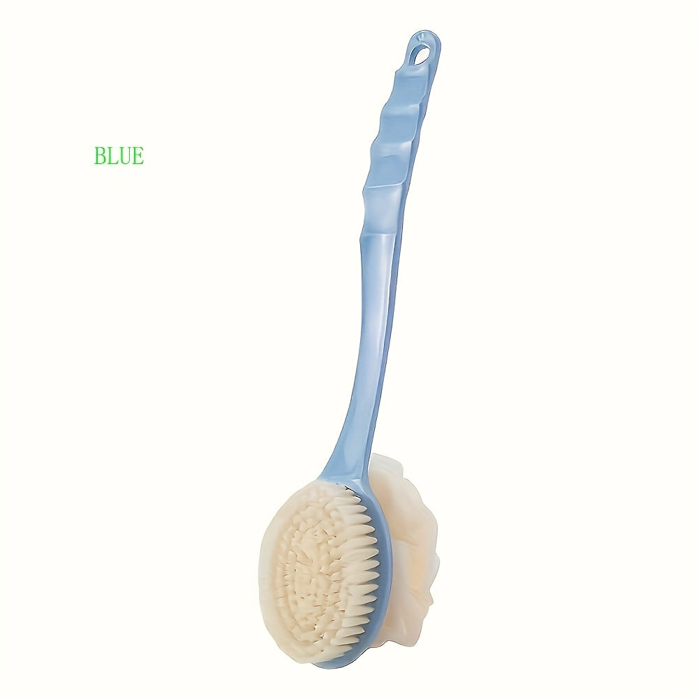 2-Color Dual-Head Shower Brush with Soft Loofah, Suitable for Back Scrubbing: No Battery Required, Oil-Free