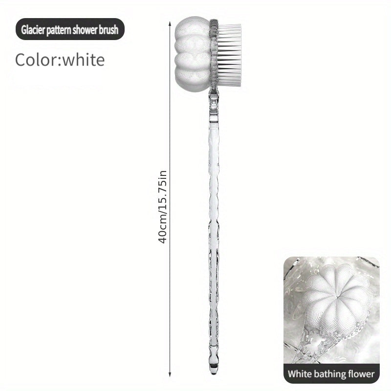 1pc Ergonomic Long-Handled Soft Nylon Back Massager & Shower Brush Combo - 2-in-1 Bathing Experience with Glacier Pattern for Deep Clean & Relaxation, No Batteries Required, Back Scrubber for Shower