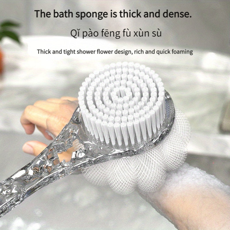 1pc Ergonomic Long-Handled Soft Nylon Back Massager & Shower Brush Combo - 2-in-1 Bathing Experience with Glacier Pattern for Deep Clean & Relaxation, No Batteries Required, Back Scrubber for Shower