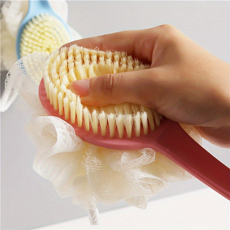 2-in-1 Soft Bristle Bath Brush with Long Handle - Multi-Color, Fragrance-Free, No Batteries Required - Ideal for Exfoliating & Back Scrubbing, Japanese Bath, Rubbing Mud, Bath Artifact