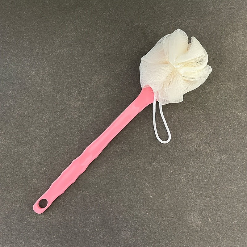 1pc, Long Handle Bath Brush with Loofah, Multi-Functional Scrubbing Brush, Dual-Sided Soft Bristle Shower Brush with Loofah, Pink/Blue