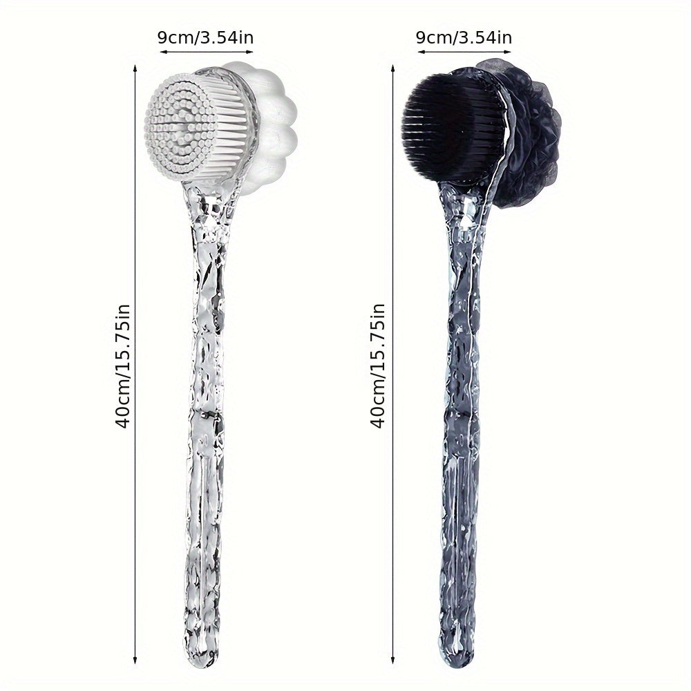 Glacier Pattern Bath Body Brush Luxury Long Handle - Exfoliating Back Scrubber, Shower Brush for Cleaning, Massaging Without Electricity - Unscented, Battery-Free Bathing Accessory