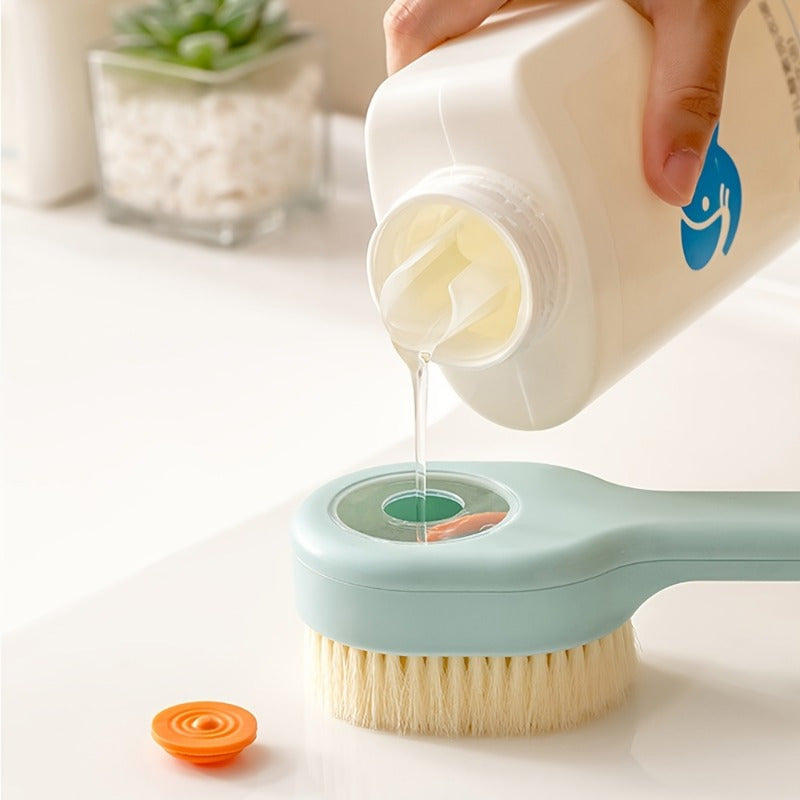 3 colour selectable back cleansing brushes with soft bristles and ergonomic long handle - fragrance-free, battery-free gentle body cleansing tool that doesn't need to be removed, unisex-friendly, easy-to-use shower brushes
