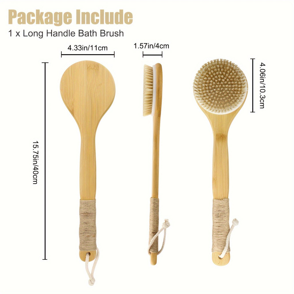Long Handle Bath Brush With Hanging Rope, Natural Bristle Back Scrubber, Exfoliating Shower Brush for Body Spa Washing
