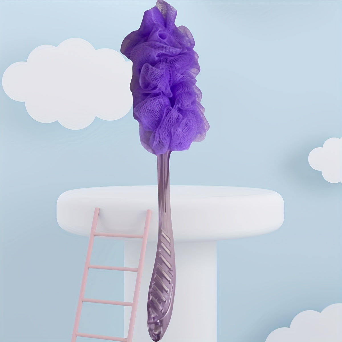 1pc Long Handle Bath Massager with Soft Flower Head - Pastel Colors (Pink, Blue, Green, Yellow, Purple) - Extended Reach Back Scratcher for Men & Women, Manual Body Rub Tool for Spa & Home Use, No Batteries/Electricity, Durable Bath Accessory, Fluffy