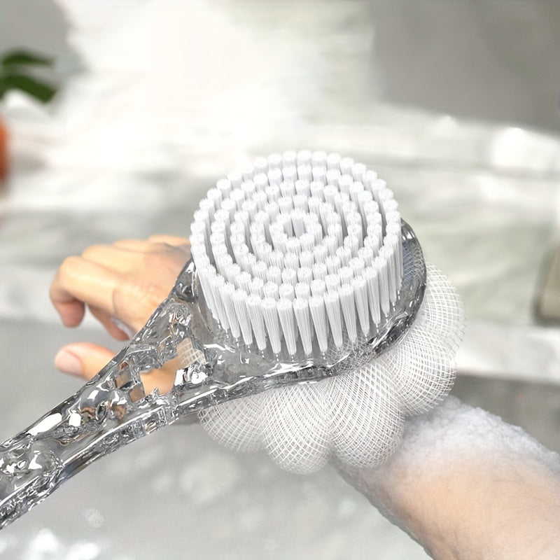 Glacier Pattern Bath Body Brush Luxury Long Handle - Exfoliating Back Scrubber, Shower Brush for Cleaning, Massaging Without Electricity - Unscented, Battery-Free Bathing Accessory