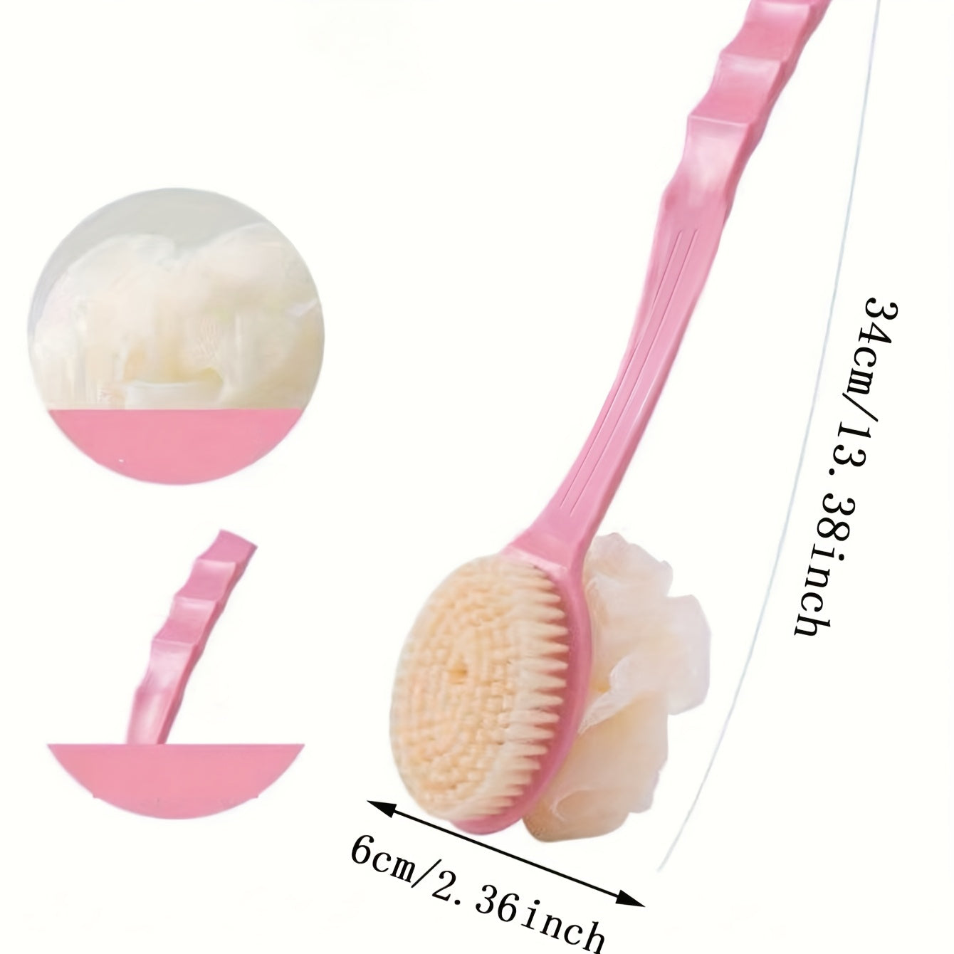[Lightweight Design] Pink Long-Handled Soft Bristle Bath Brush - Multi-Functional 2-in-1 Mud Scrubbing and Back Massage Tool, Gentle Exfoliation for Smooth Skin, Gentle Skin Exfoliation|Dualfunction Brush|Comfortable Use