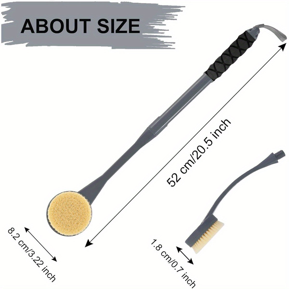 20.5" Long-Handled Back Scrubber for Shower - Deep Cleaning Bath Brush with Ergonomic Design, Non-Slip Grip & Soft Brush Heads for Men & Women (Grey), Shower Cleaning Accessory, Ergonomic Bath Brush, Durable Shower Brush