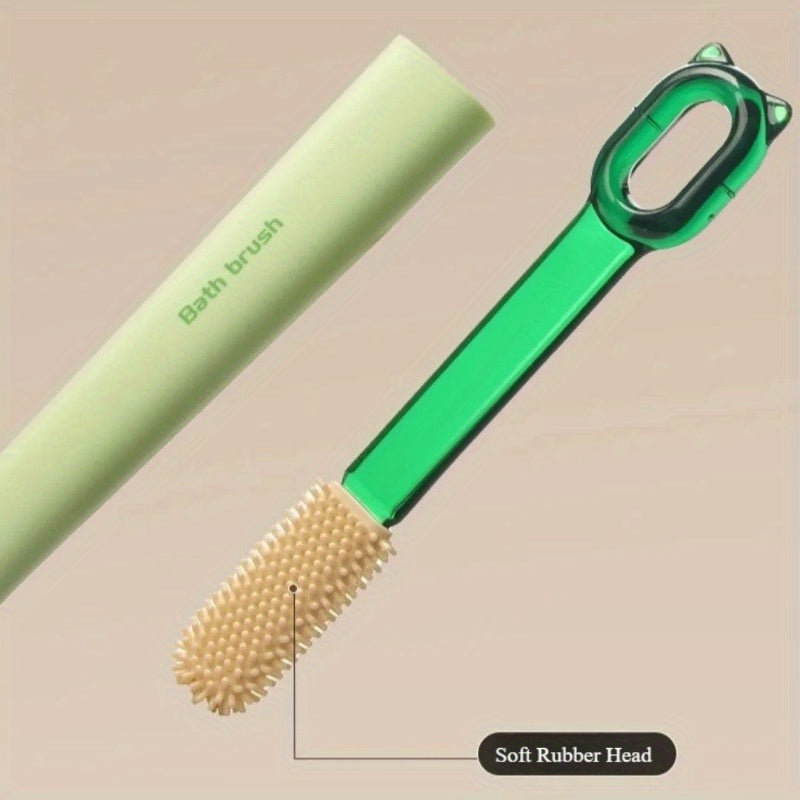 3-in-1 Soft Back Scrubber Brush with Handle - Multi-Color (White/Beige/Orange) Body Scrubber & Exfoliating Massager for Bath, Shower, and Body Care, No Battery Needed, Bath Accessories, Shower Cleaning Tool, Ergonomic Handle, Durable Scrubber