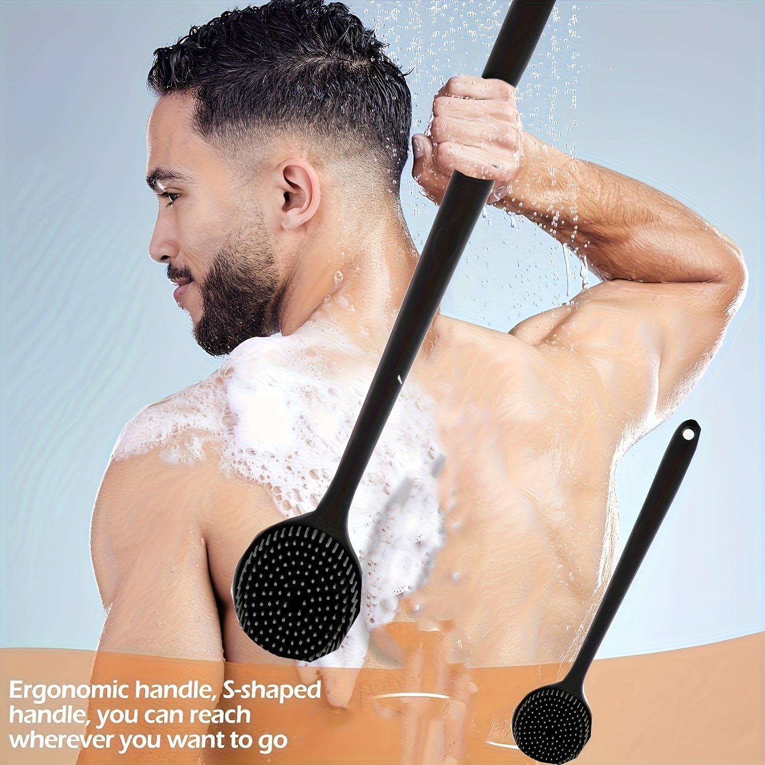 14.57" Extra Long Back Scrubber Brush - Ergonomic S-Shaped Silicone Bath Brush (14.57×3.15inch) for Hard to Reach Areas, Gentle Exfoliating Shower Brush for Dry Light Beige/, Spa & Home Use