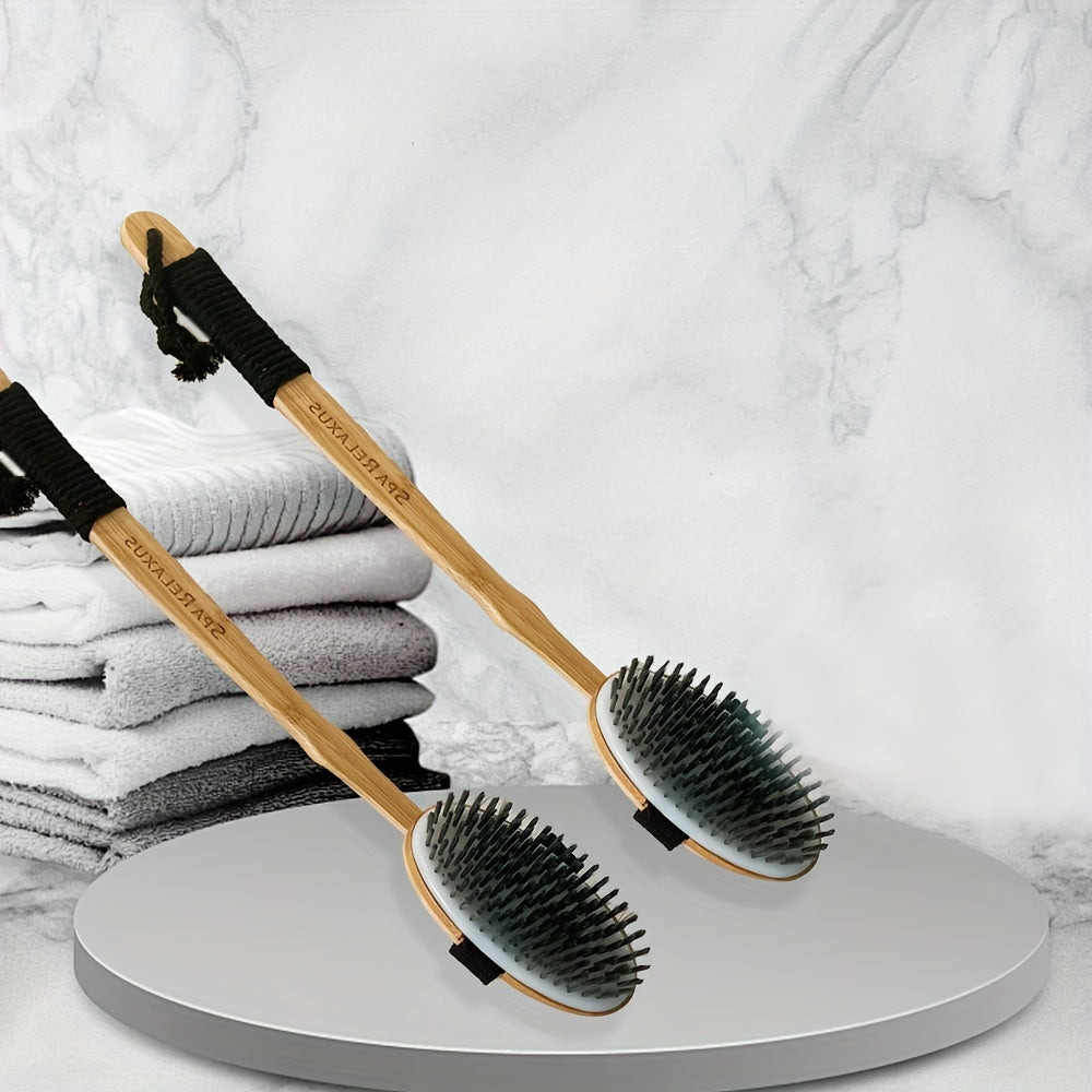 1 Extra Long Curved Handle Lotus Wood Bristle Round Bath Brush Bath Cleaning Brush With Lanyard Design Lazy Family Bathing Magic
