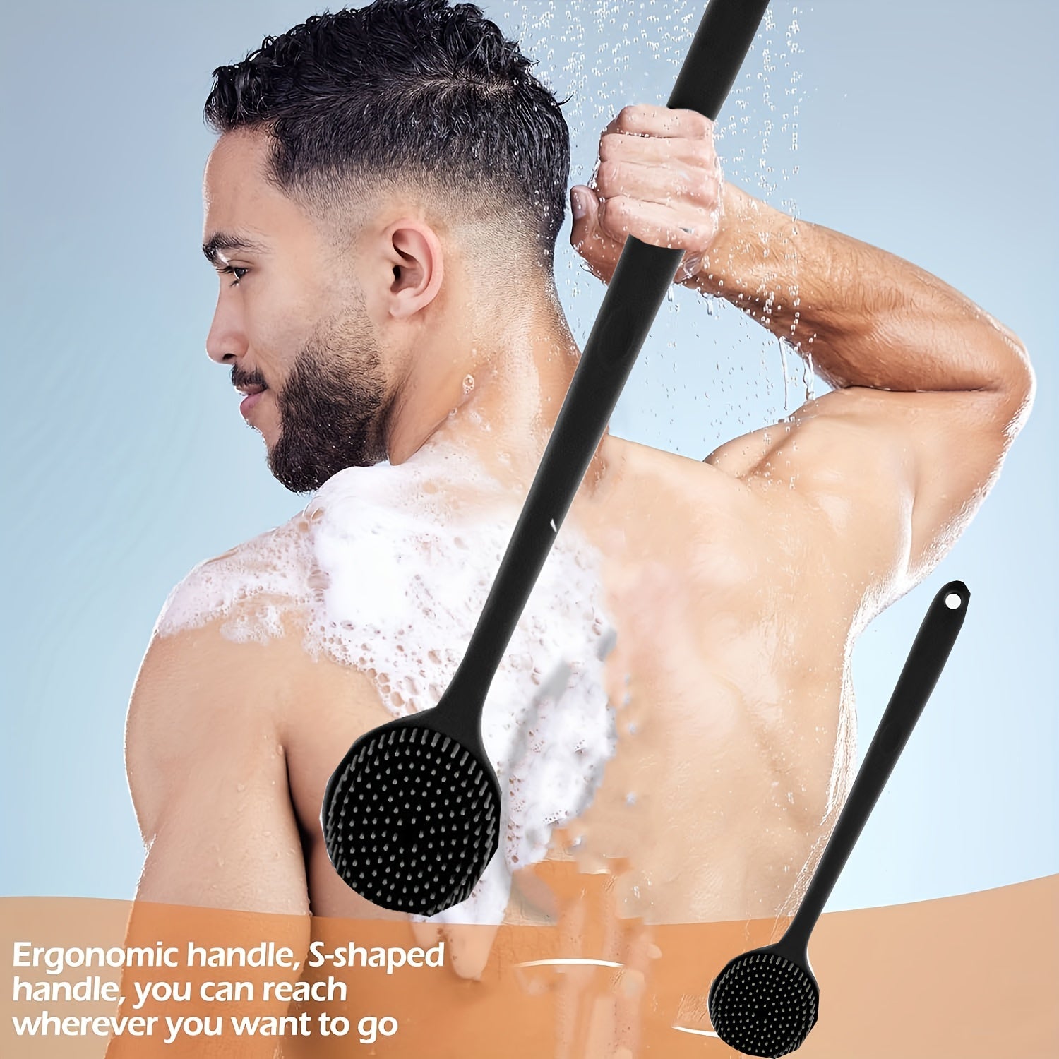 Silicone Massage Bath Brush with Long Handle - Soft Bristled Back Rub & Body Cleansing Tool, Ergonomic Design for Deep Tissue Massage, Gentle Exfoliation & Relaxation, No Electricity Needed, Bath Accessories, Ergonomic Design, Durable Construction